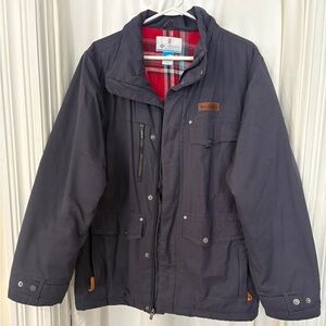 Columbia Navy Jacket with Red Plaid Lining